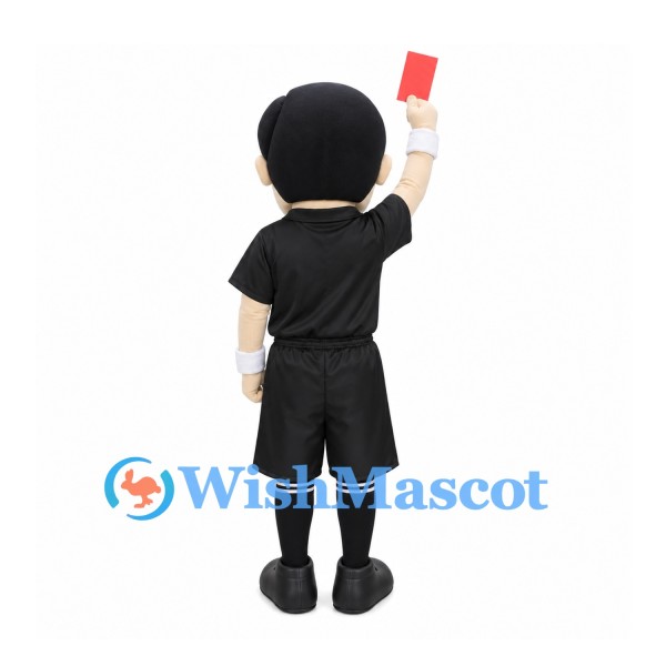 Referee Mascot Costume with Black Uniform and Red Card