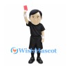 Referee Mascot Costume with Black Uniform and Red Card
