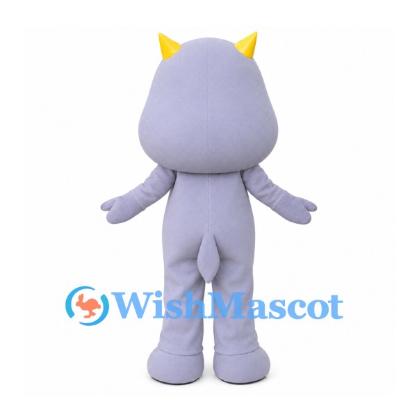 Monster Mascot Costume in Gray with Black Eye Mask and Yellow Horns