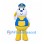 Penguin Mascot Costume with Blue Cap and Yellow Overalls