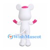 Mouse Mascot Costume in White with Pink Nose and Cap