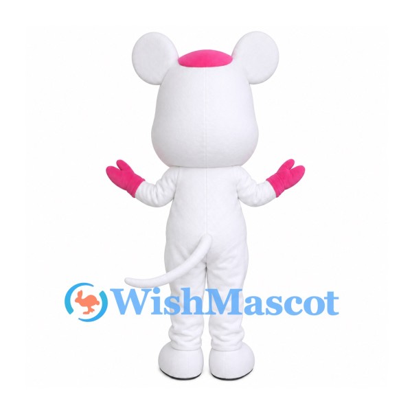 Mouse Mascot Costume in White with Pink Nose and Cap