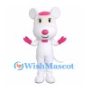 Mouse Mascot Costume in White with Pink Nose and Cap