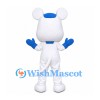 Mouse Mascot Costume in White with Blue Nose and Bow Tie