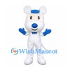 Mouse Mascot Costume in White with Blue Nose and Bow Tie