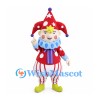 Clown Mascot Costume with Red Star Hat and Striped Trousers