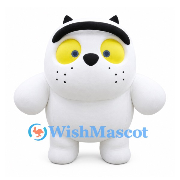 Cat Mascot Costume in White with Yellow Eyes and Black Headband