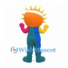 Sun Mascot Costume with White Headband and Colorful Overalls