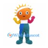 Sun Mascot Costume with White Headband and Colorful Overalls