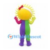 Sun Mascot Costume with Red Bow and Purple and Green Overalls