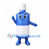 Bottle Mascot Costume in Metallic Blue with White Cap and Label