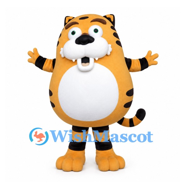 Tiger Mascot Costume in Orange with Round White Belly
