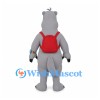 Hippo Mascot Costume in Gray with Red Backpack