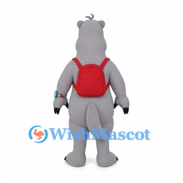 Hippo Mascot Costume in Gray with Red Backpack