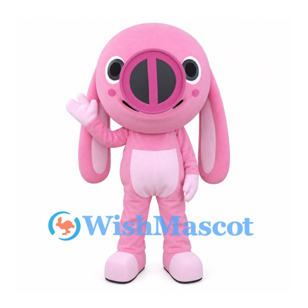 Rabbit Mascot Costume in Pink with Long Floppy Ears and Large Nose