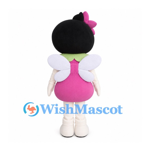 Fairy Girl Mascot Costume with Pink Dress and White Wings