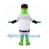 Bottle Mascot Costume in Green with Black Cap and Striped Label