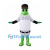 Bottle Mascot Costume in Green with Black Cap and Striped Label
