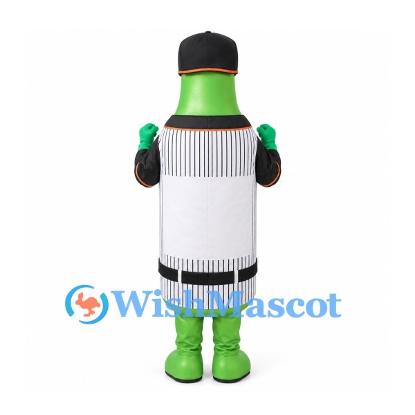 Bottle Mascot Costume in Green with Black Jacket and White Label