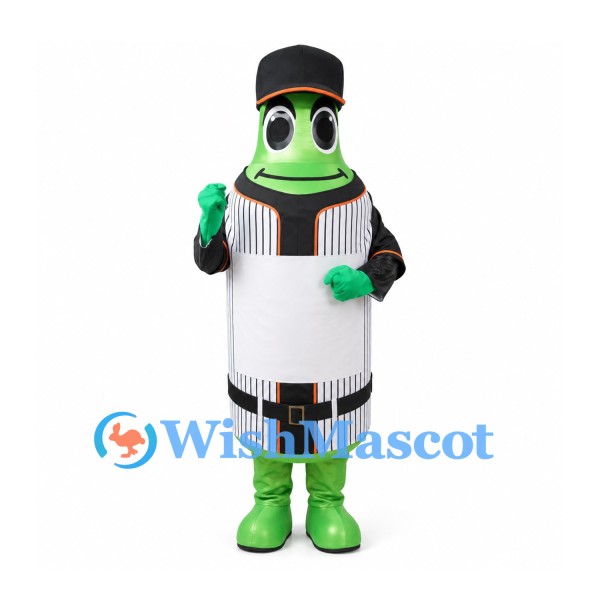Bottle Mascot Costume in Green with Black Jacket and White Label