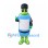 Bottle Mascot Costume in Green with Blue Shirt and Navy Cap