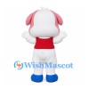 Dog Mascot Costume in White with Pink Ears and Red Vest