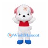 Dog Mascot Costume in White with Pink Ears and Red Vest