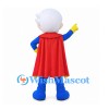 Superhero Mascot Costume with White Helmet, Blue Suit and Red Cape