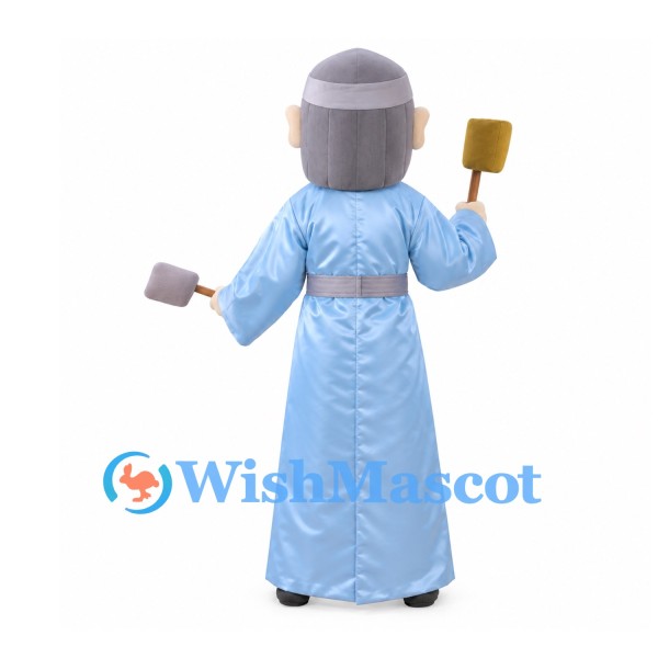 Man Mascot Costume with Gray Beard and Light Blue Traditional Robe