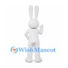 Rabbit Mascot Costume in White with Long Ears and Black Bow Tie