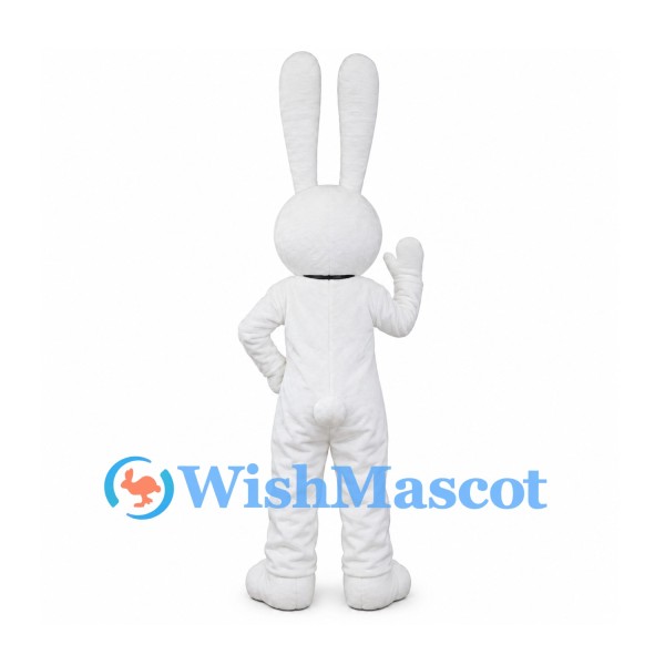 Rabbit Mascot Costume in White with Long Ears and Black Bow Tie