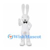 Rabbit Mascot Costume in White with Long Ears and Black Bow Tie