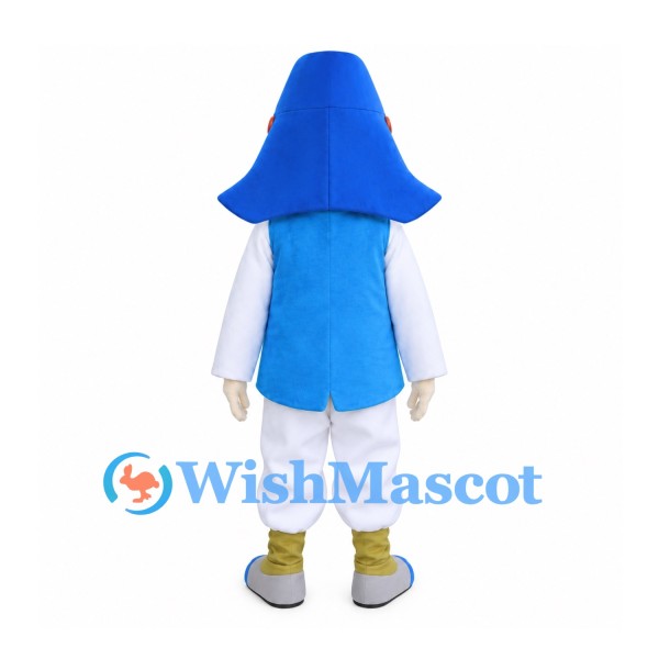 Boy Mascot Costume with Blue Hood, Vest and White Trousers