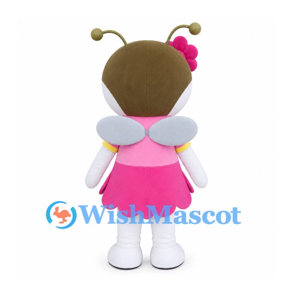 Bee Mascot Costume with Pink Flower Dress and Gray Wings
