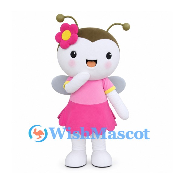 Bee Mascot Costume with Pink Flower Dress and Gray Wings