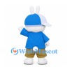 Rabbit Mascot Costume with Blue Cap, Shirt and Brown Shorts