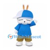 Rabbit Mascot Costume with Blue Cap, Shirt and Brown Shorts