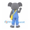 Elephant Mascot Costume with Blue Overalls and Yellow Shoulder Bag