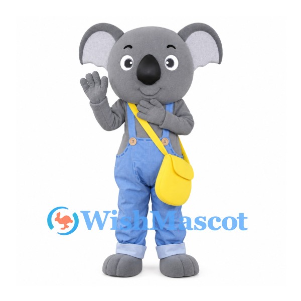 Elephant Mascot Costume with Blue Overalls and Yellow Shoulder Bag