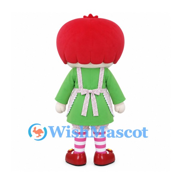 Apple Girl Mascot Costume with Green Dress and Pink Apron