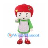 Apple Girl Mascot Costume with Green Dress and Pink Apron