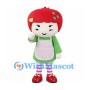 Apple Girl Mascot Costume with Green Dress and Pink Apron