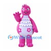 Dragon Mascot Costume in Pink with Floral Belly and White Ruffles