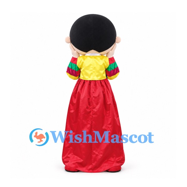 Girl Mascot Costume with Yellow Blouse and Long Red Traditional Skirt