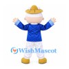 Boy Mascot Costume with Yellow Hat, Blue Jacket and White Trousers