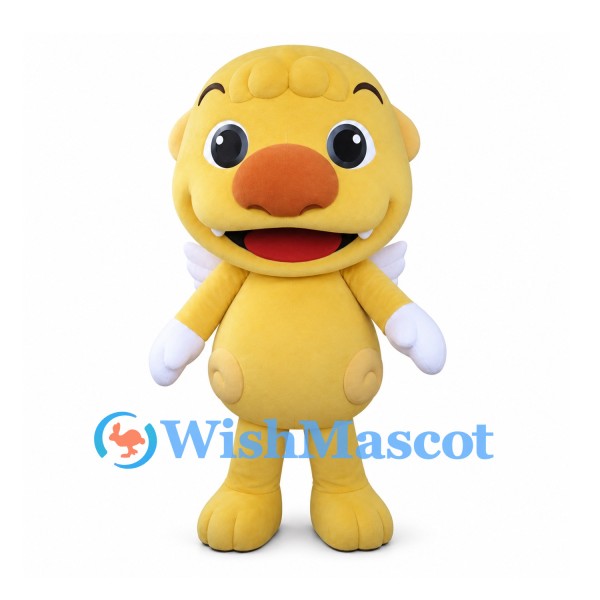 Duck Mascot Costume in Yellow with Orange Beak and White Wings