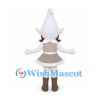 Gnome Girl Mascot Costume with White Pointed Hat and Taupe Dress