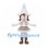Gnome Girl Mascot Costume with White Pointed Hat and Taupe Dress