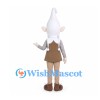 Gnome Mascot Costume with Tall White Hat and Brown Tunic