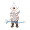 Gnome Mascot Costume with White Pointed Hat and Beige Coat